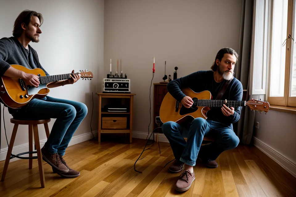 Débutant en guitare qui vérifie les réglages d'entrée audio sur son ordinateur avant d'enregistrer