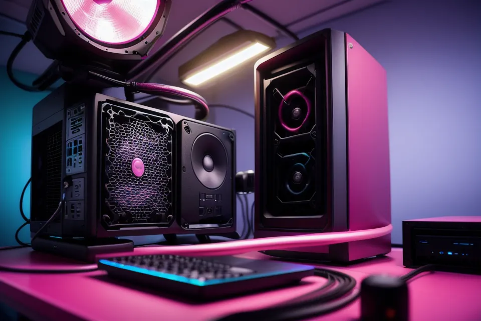 L'arrière d'une unité centrale de PC avec ses prises audio colorées
